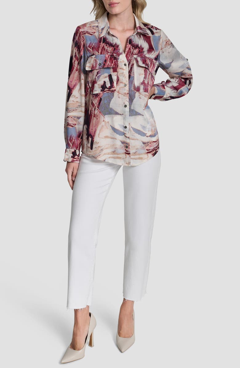 DKNY Abstract Print Roll-Tab Sleeve Button-Up Shirt, Alternate, color, Urban Sandstorm