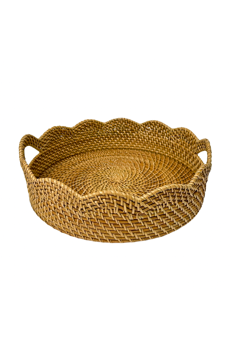 Lily Round Scalloped Rattan Serving Tray, Main, color, Natural