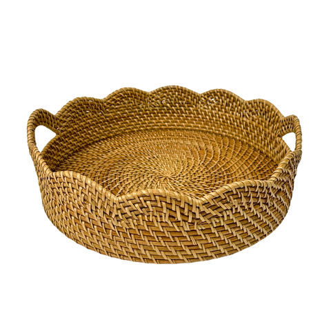Lily Round Scalloped Rattan Serving Tray