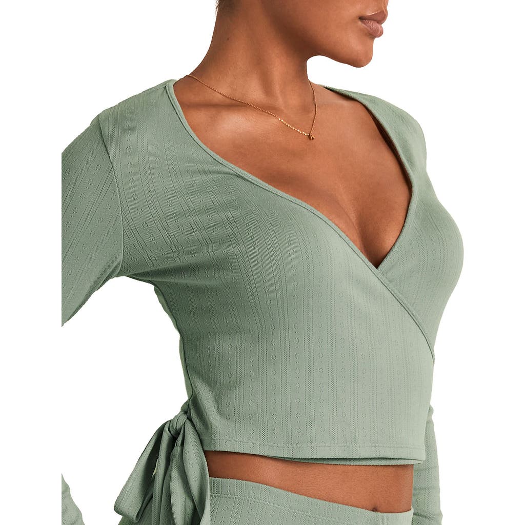 Adore Me Pointelle Ballet Wrap Top In Blue