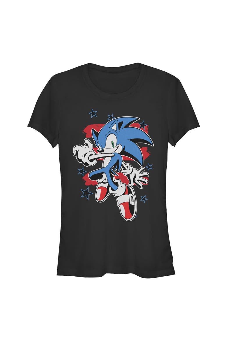 Junior's Stars and Stripes Pose T-Shirt, Main, color, Black