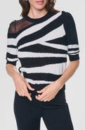 DKNY Zebra Stripe Three-Quarter Sleeve Sweater