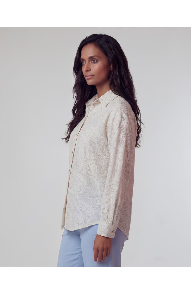 Lords of Harlech Crochet Paisley Womens Linen Shirt, Alternate, color, Crochet Paisley Ivory
