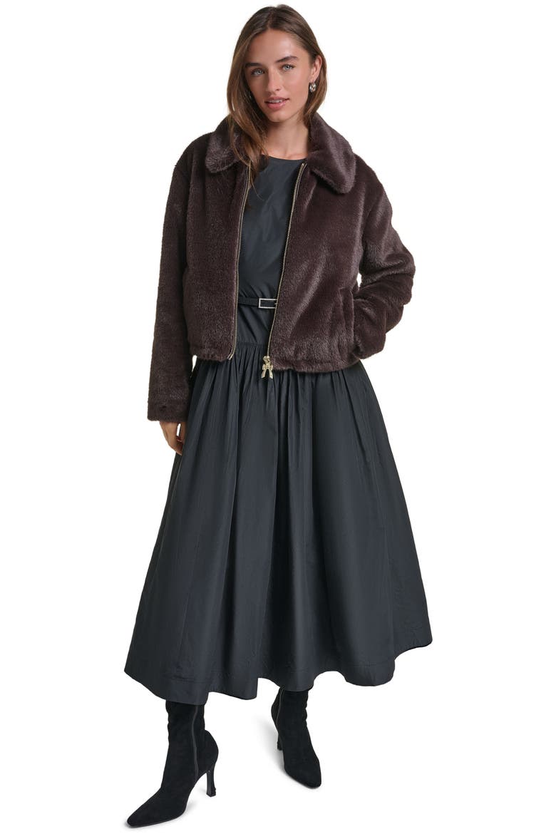 Bow Puller Faux Fur Jacket, Alternate, color, JAVA