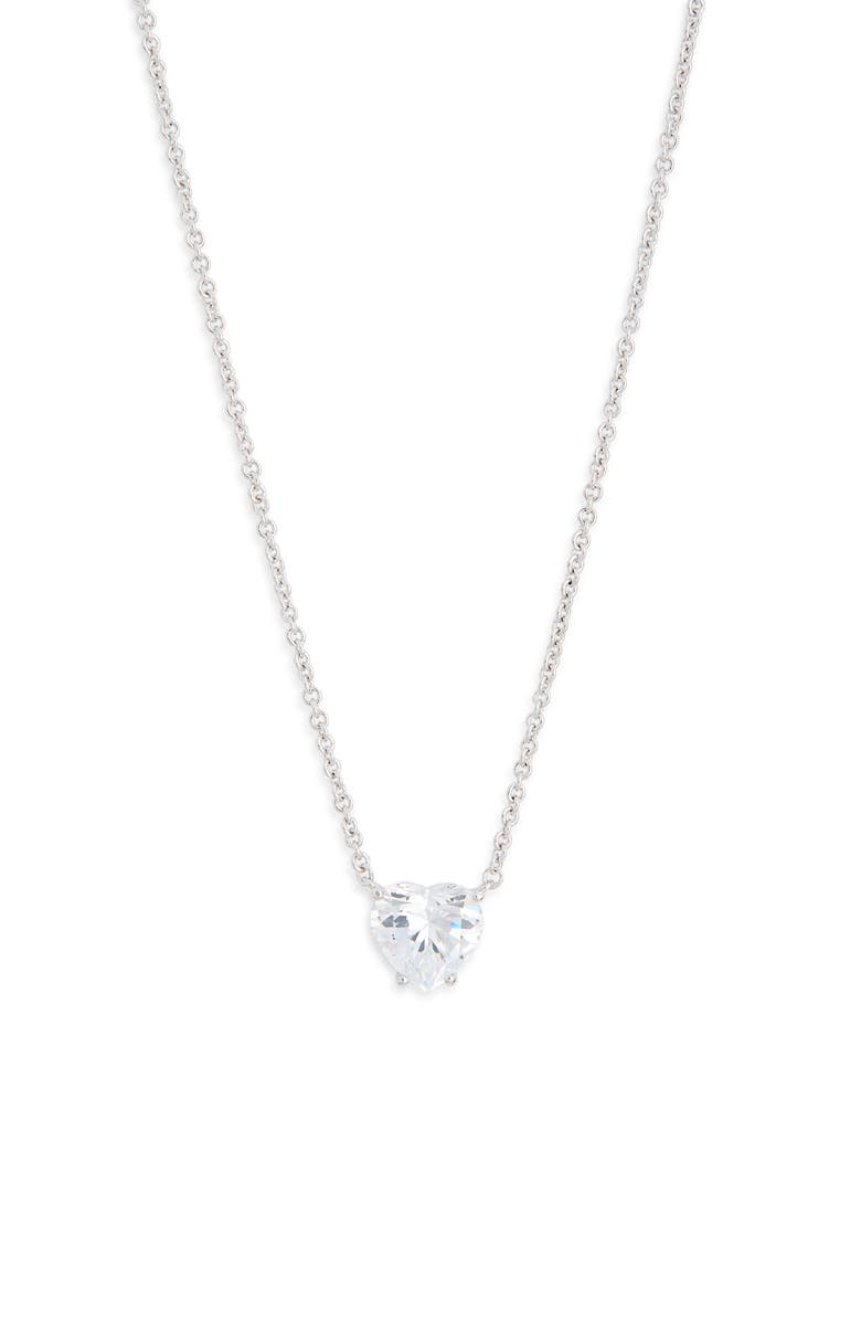 Nadri Modern Love Cubic Zirconia Heart Pendant Necklace, Main, color, Rhodium