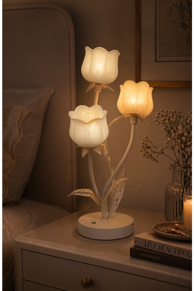 3-Flowers LED Rechargeable Table Lamp, Alternate, color, WHITE
