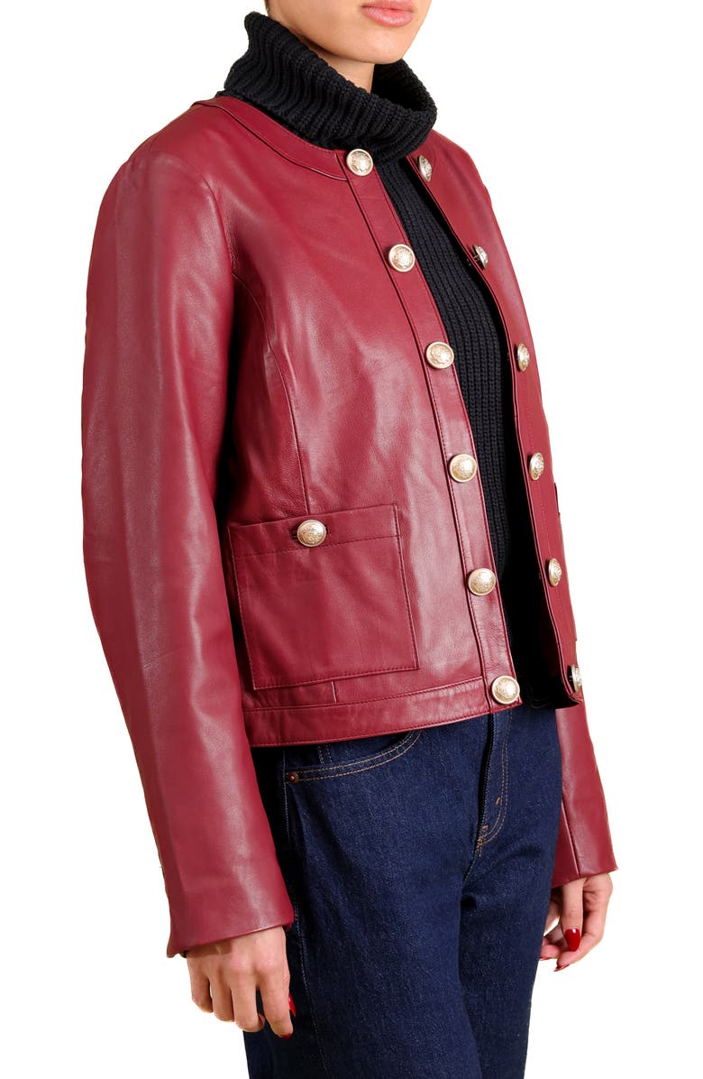 Bagatelle Genuine Leather Collarless Lady Jacket, Alternate, color, Oxblood