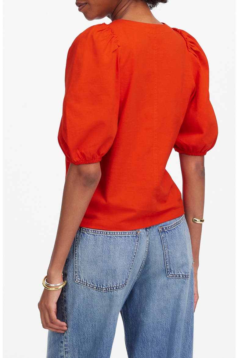 Puff Sleeve Cotton T-Shirt, Alternate, color, BRIGHT FLAME