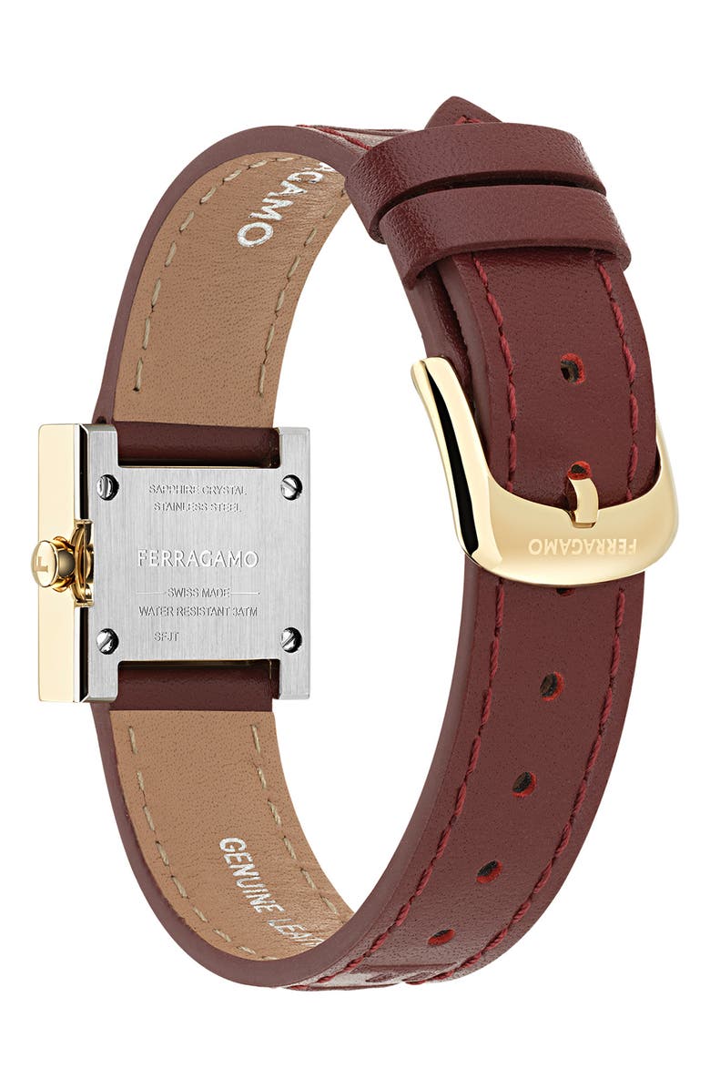 FERRAGAMO Portrait Leather Strap Watch, 20mm, Alternate, color, Ip Yellow Gold