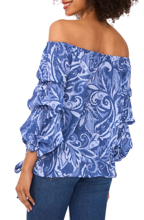 Cece Off The Shoulder Lantern Sleeve Top In Blue