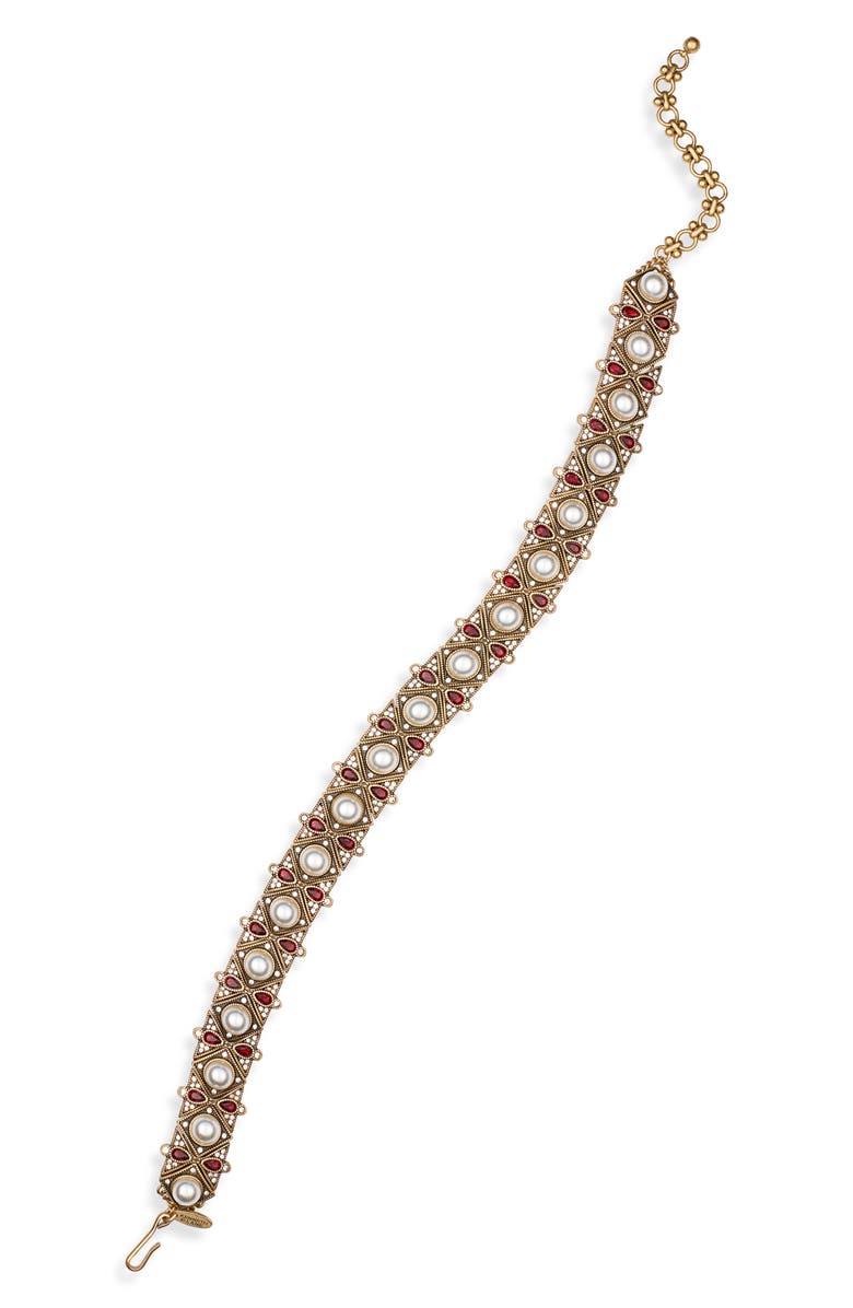 Kenneth Jay Lane Faux Ruby & Faux Pearl Choker Statement Necklace, Main, color, Gold