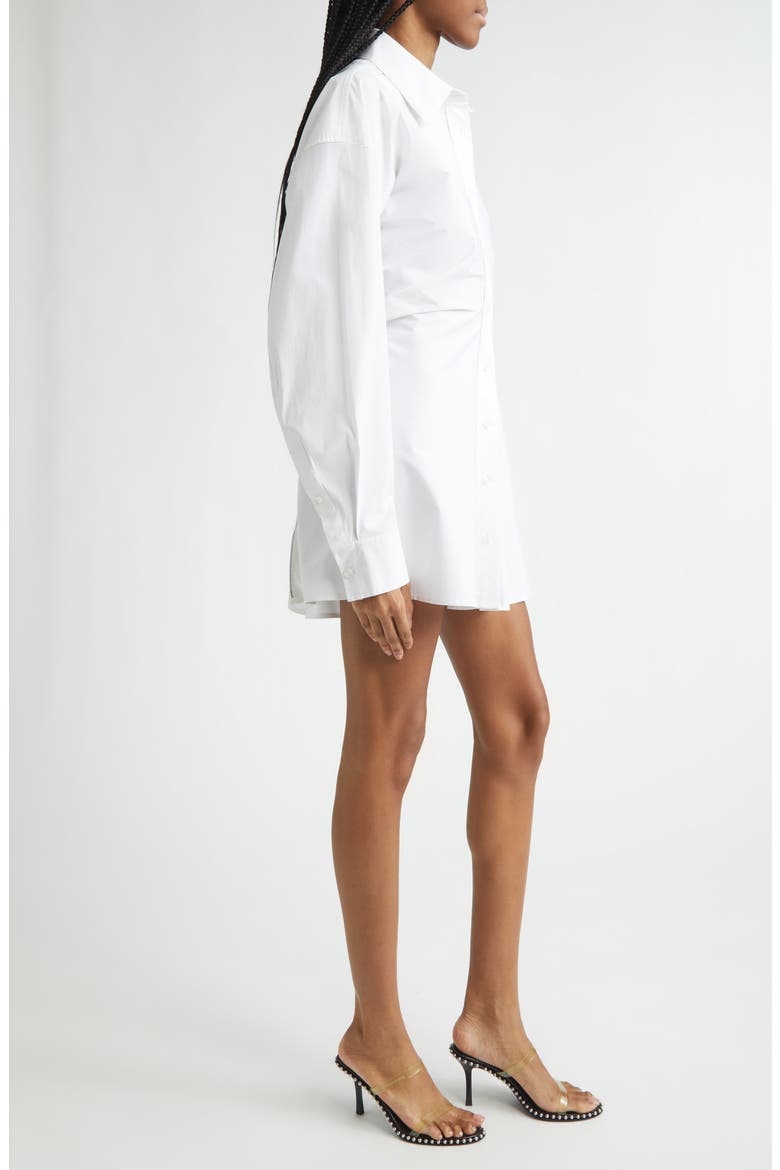 Zip Cinch Long Sleeve Stretch Cotton Mini Shirtdress, Alternate, color, WHITE