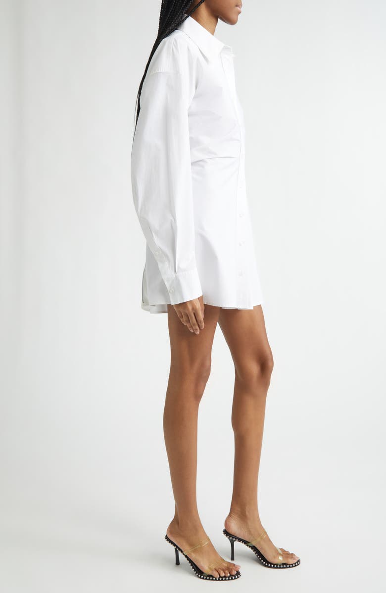 Alexander Wang Zip Cinch Long Sleeve Stretch Cotton Mini Shirtdress, Alternate, color, White