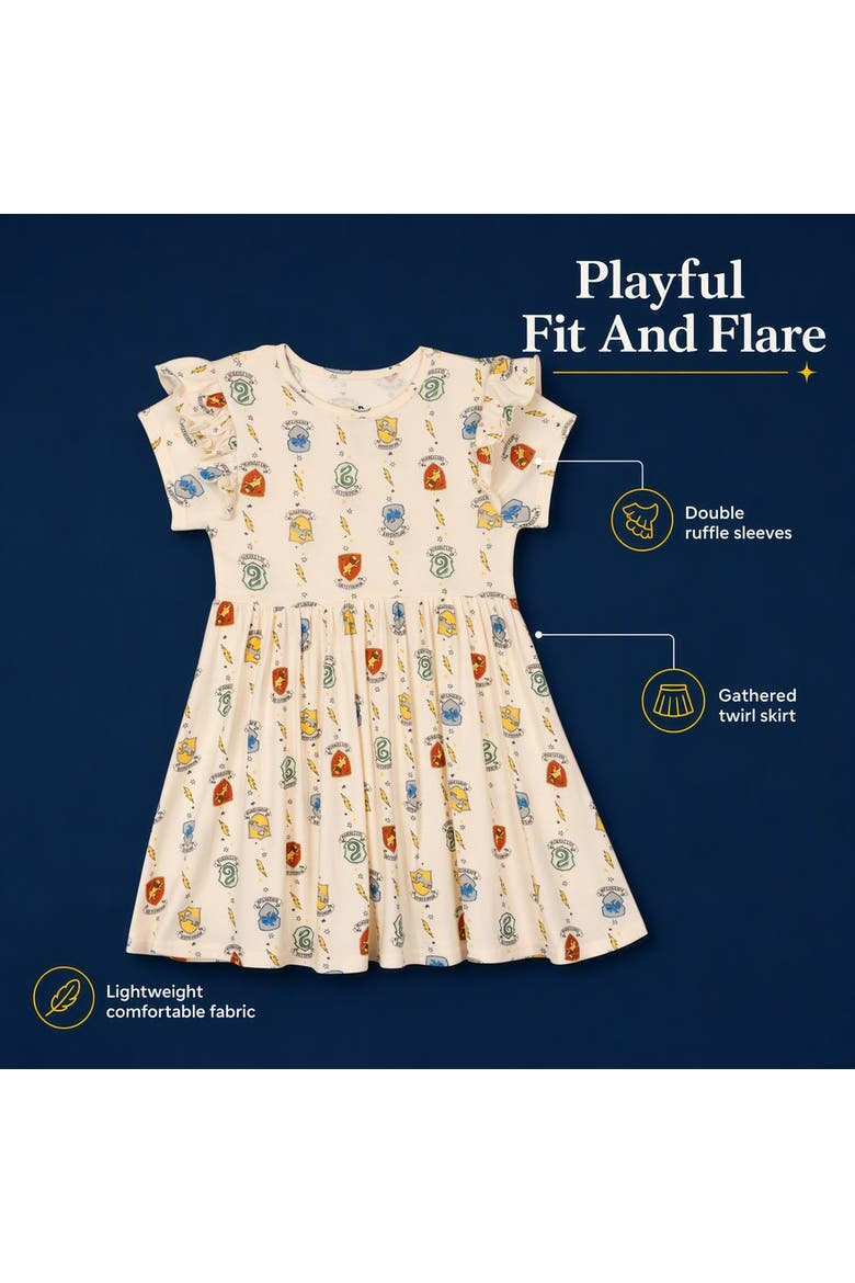 Short Sleeve Flare Dress, Alternate, color, White Crest Print