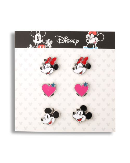 Disney Minnie And Mickey Mouse Clip On Earrings, 3-pack In Silver