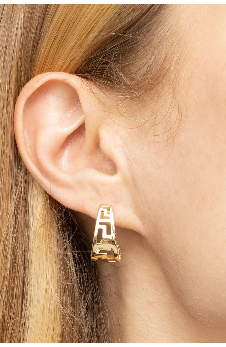 Oradina 14K Yellow Gold Greek Key Huggies, Alternate, color, Yellow Gold