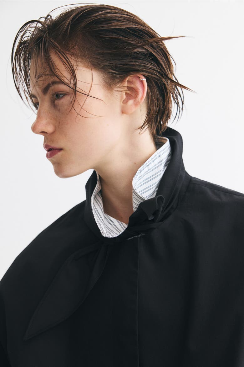 Scarf-Collar Bubble-Hem Jacket, Alternate, color, Black