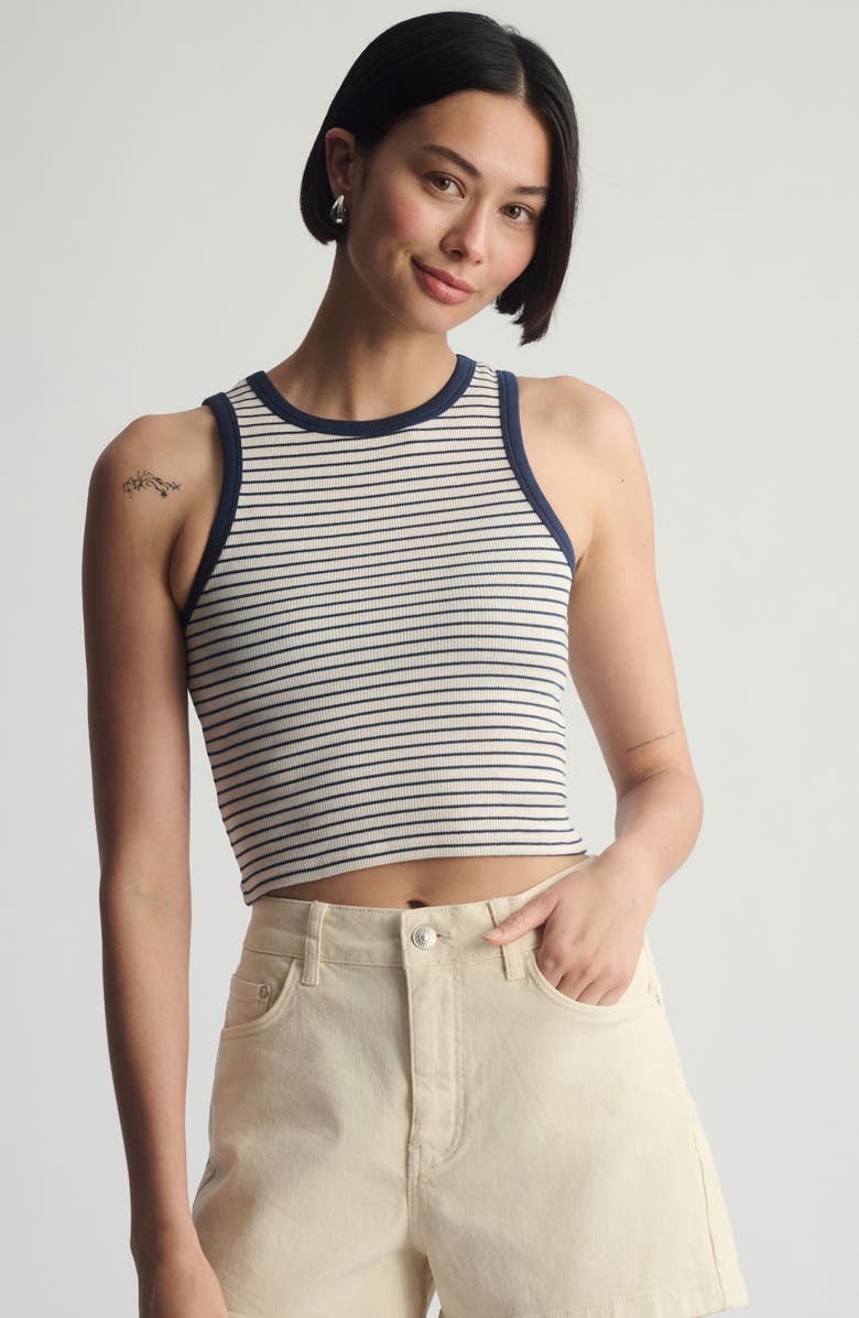 Brooklyn Industries Outher Space Stripe Rib Stretch Cotton Crop Tank, Alternate, color, Outher Space Stripe
