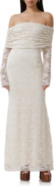 AFRM Thelma Off the Shoulder Long Sleeve Lace Maxi Dress