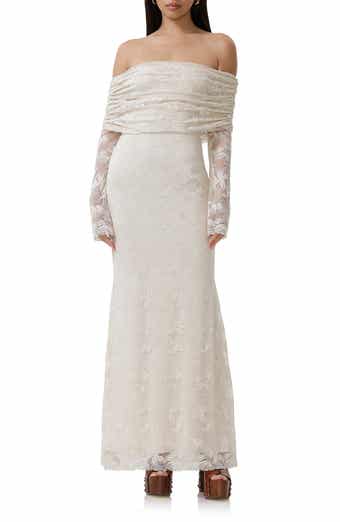 AFRM Thelma Off the Shoulder Long Sleeve Lace Maxi Dress