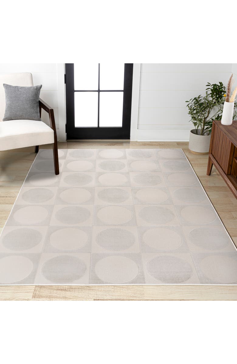 JONATHAN Y Helena Modern Geometric Circles In Squares High-Low Area Rug, Alternate, color, White/Cream