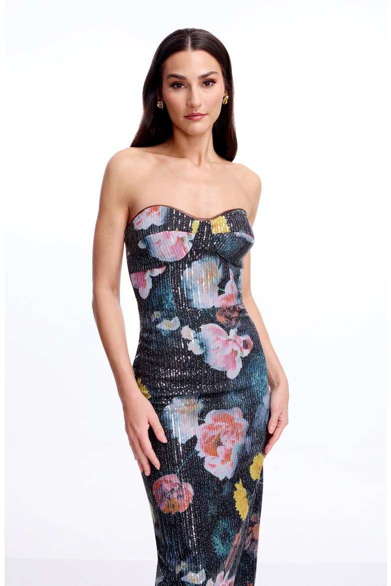 Vada Floral Sequin Strapless Gown, Alternate, color, BLACK MULTI