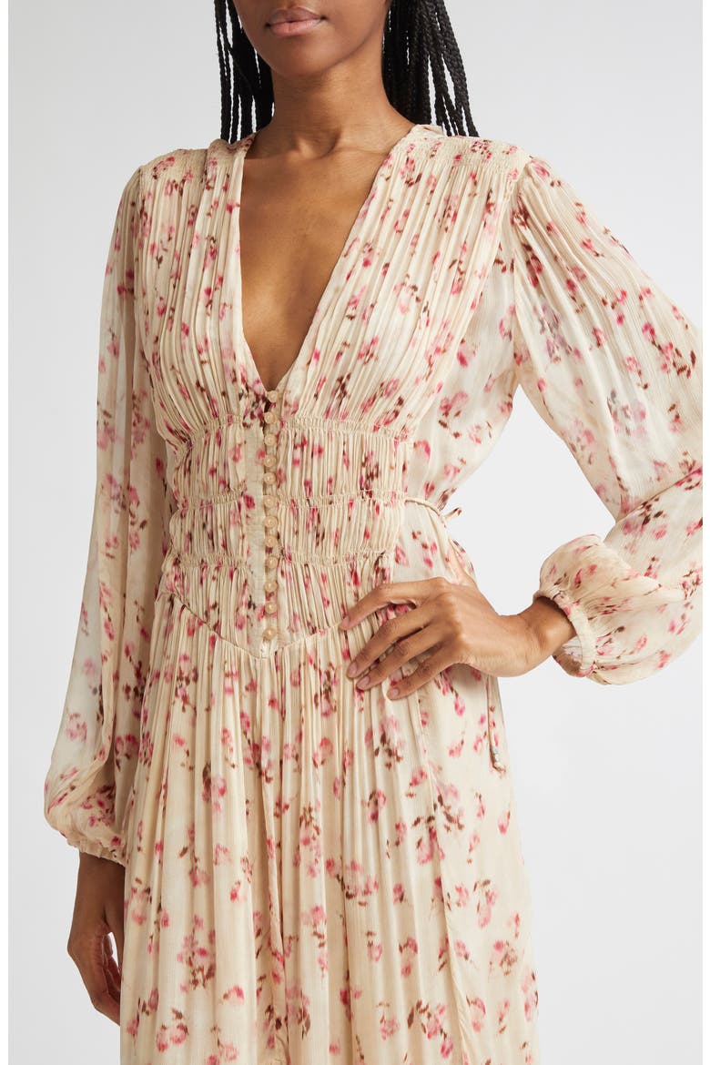 Briane Floral Plunge Neck Tie Waist Maxi Dress, Alternate, color, BEIGE