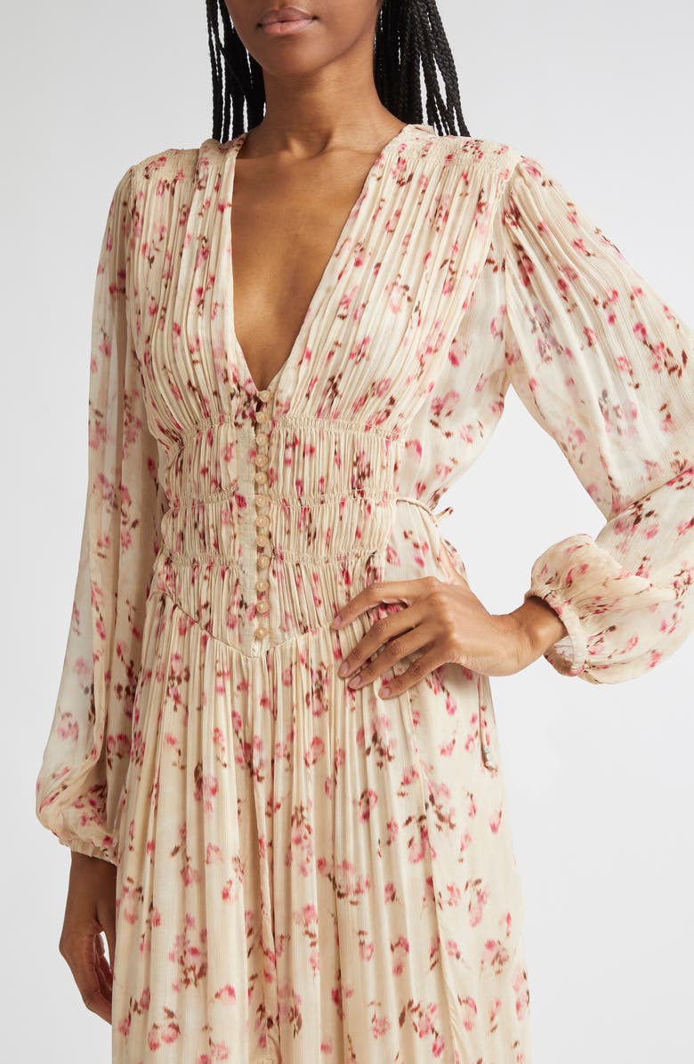 Isabel Marant Étoile Briane Floral Plunge Neck Tie Waist Maxi Dress, Alternate, color, Beige