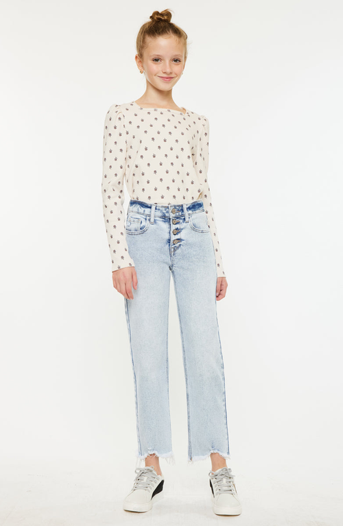 Kancan Maggy High Rise Cropped Straight Jeans In Blue