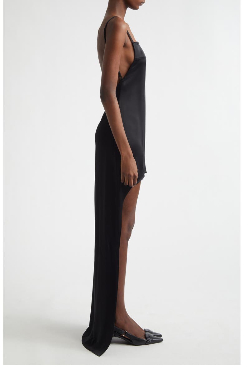 Backless Satin Dress, Alternate, color, BLACK
