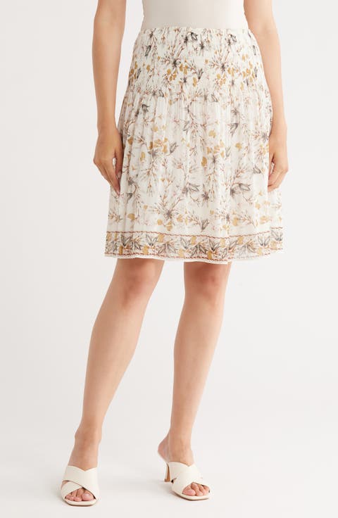 Floral Pleated Pull-On Skirt