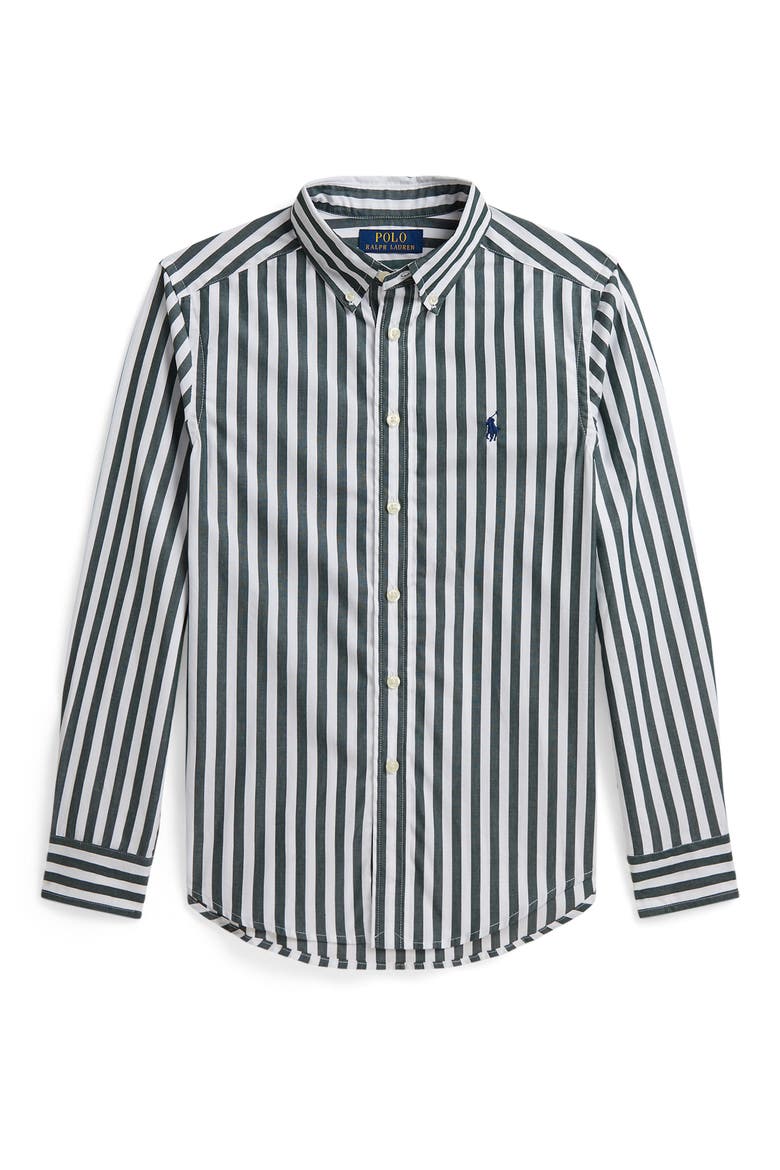 Kids' Striped Cotton Poplin Shirt, Main, color, GREEN WHITE