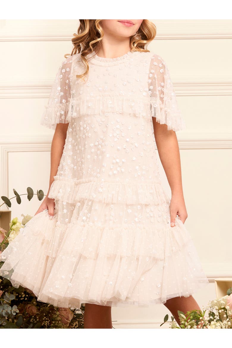 Leila Dot Tiered Cape Kids Dress, Alternate, color, Cream