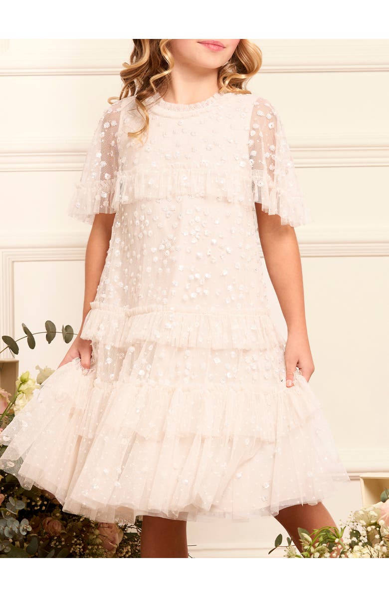 Needle & Thread Leila Dot Tiered Cape Kids Dress, Alternate, color, Cream