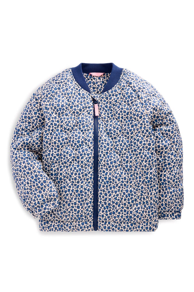Kids' Quilted Bomber Jacket, Main, color, CALICO WHITE/ BLUE LEOPARD