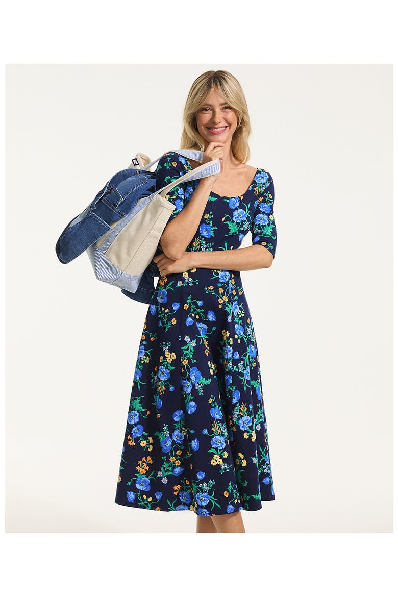 Starfish Elbow Sleeve Midi Fit and Flare Dress, Alternate, color, Deep Sea Poppy Floral