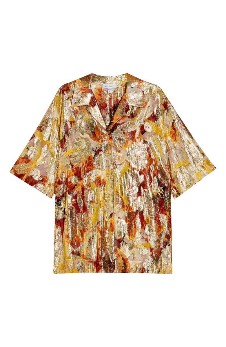Topshop Metallic Jacquard Split Shirt, Alternate, color,