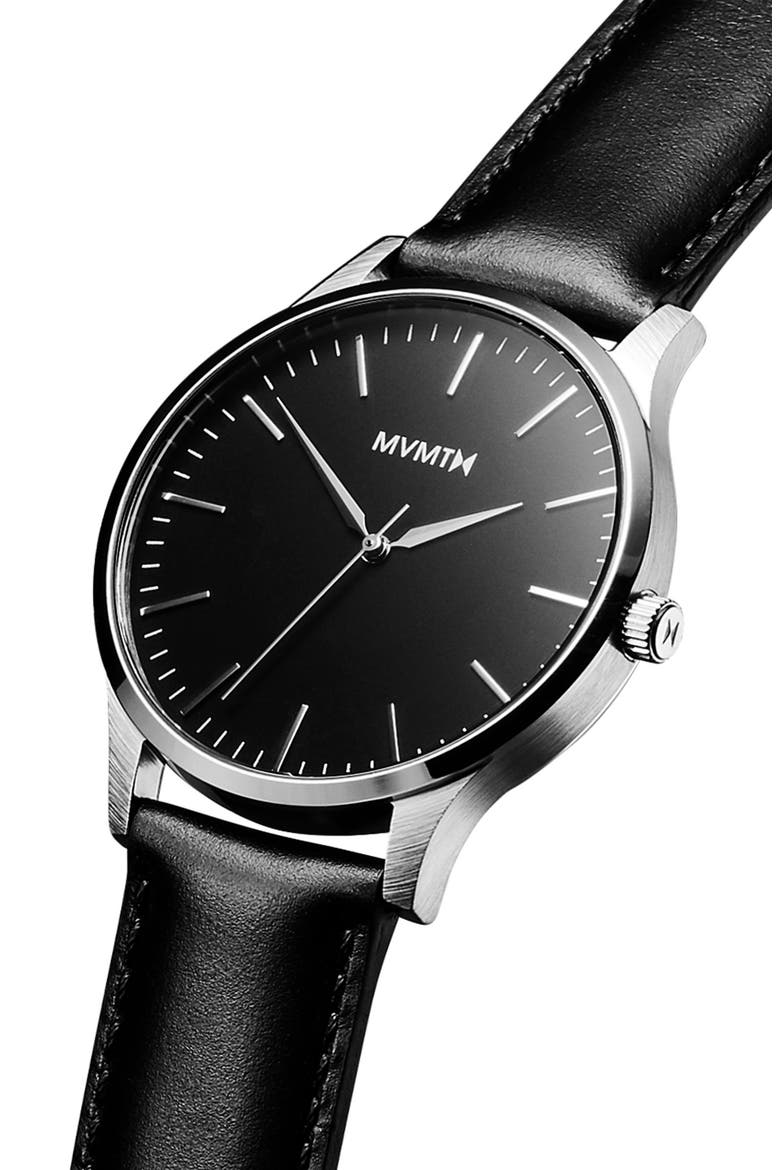 Leather Strap Watch, 40mm, Alternate, color, BLACK/ BLACK