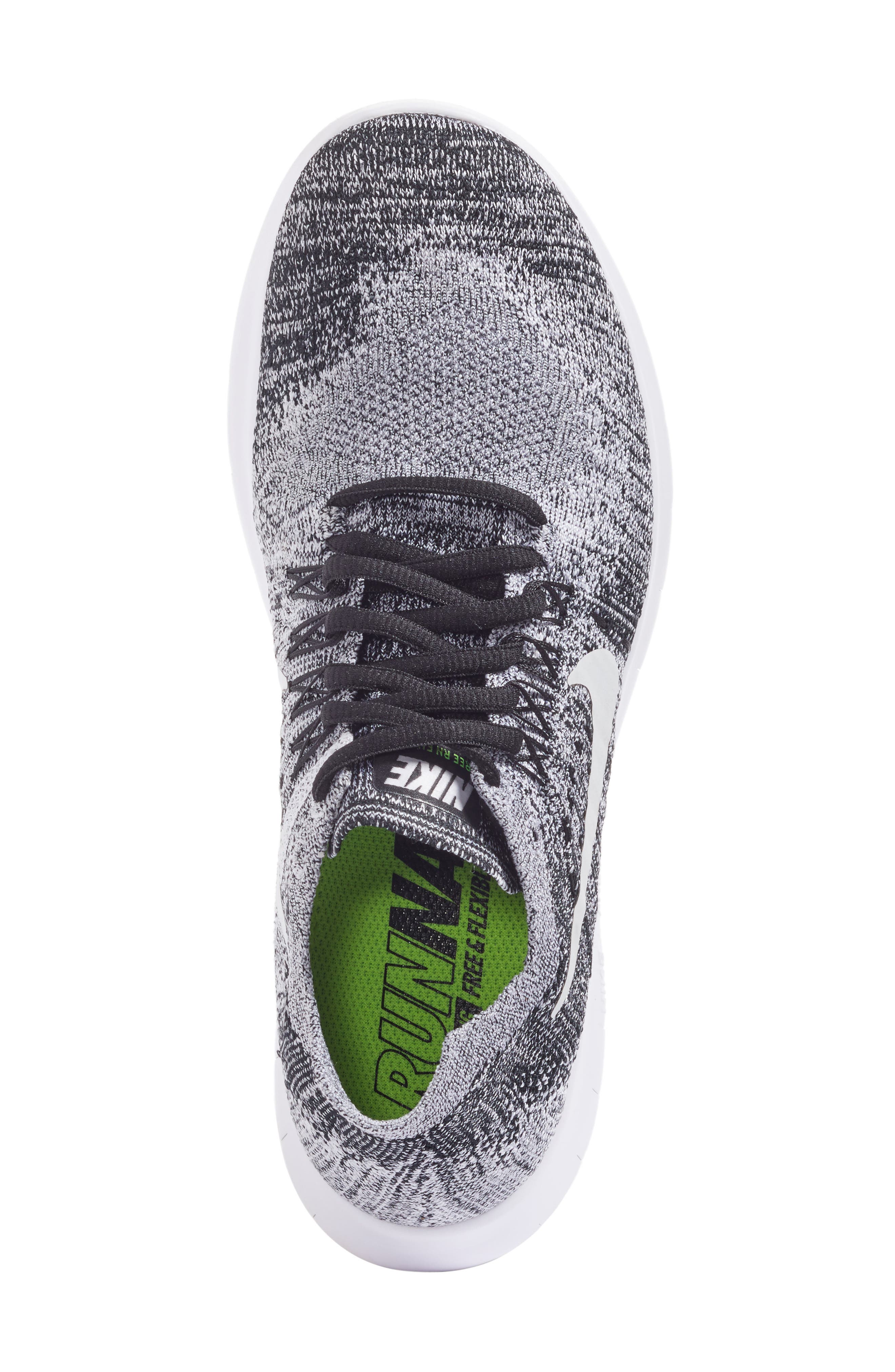 Free Run Flyknit 2 Running Shoe, Alternate, color, BLACK/ WHITE/ VOLT