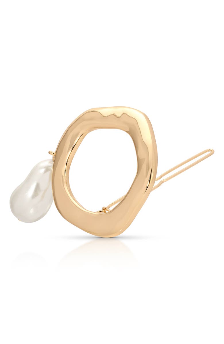 Ettika Open Circle Imitation Pearl Barrette, Alternate, color, Gold