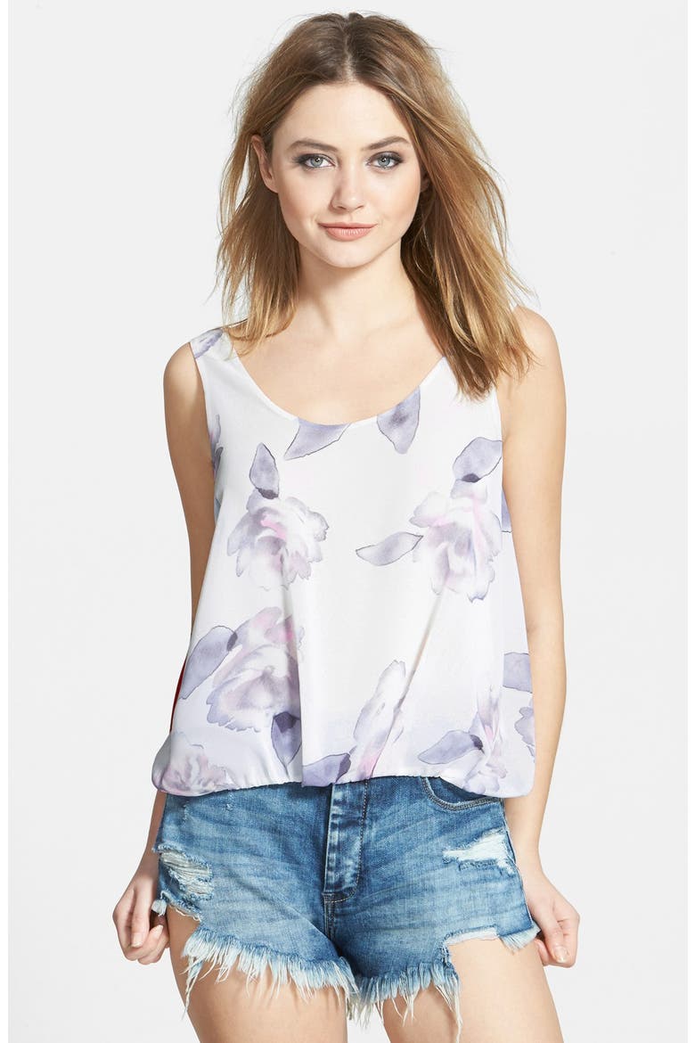 ASTR Floral Print Bubble Hem Tank, Main, color, IVORY FLORAL