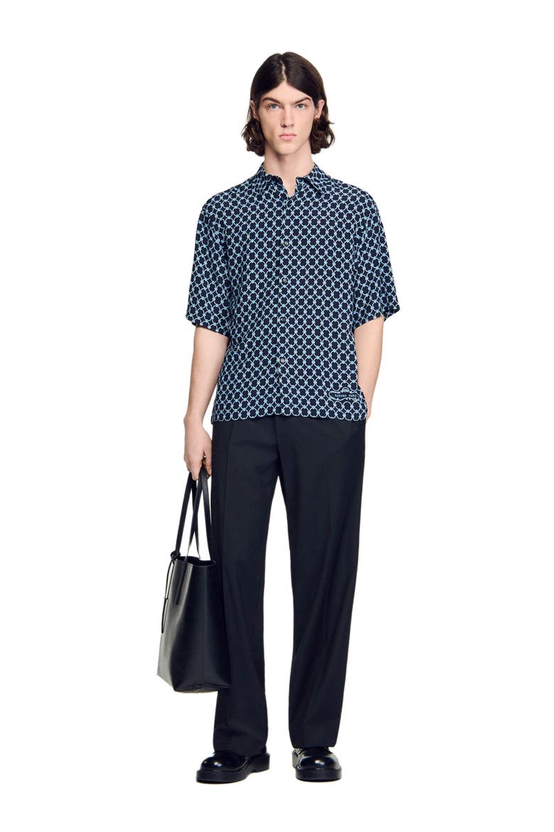 Link print loose-fit shirt, Alternate, color, Navy blue