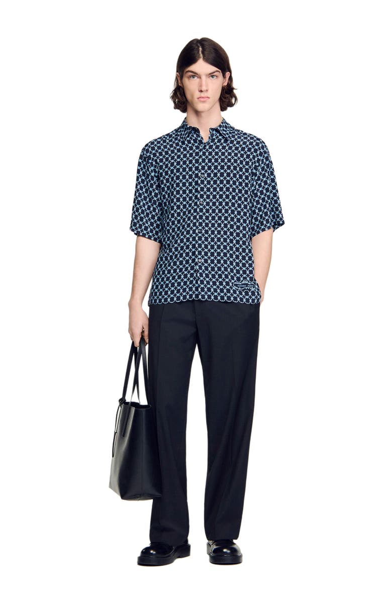 SANDRO Link print loose-fit shirt, Alternate, color, Navy Blue