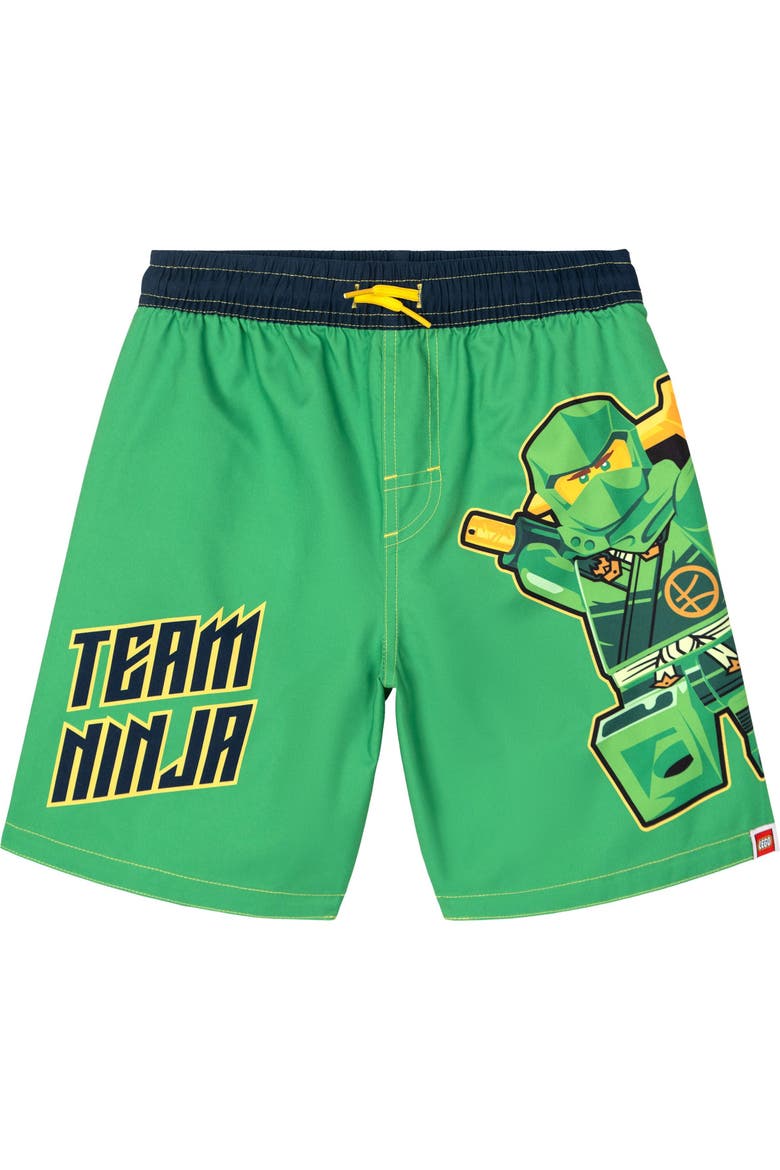2-Piece Swimwear Rash Guard and Swim Trunks Set, Alternate, color, Ninjago Navy Green
