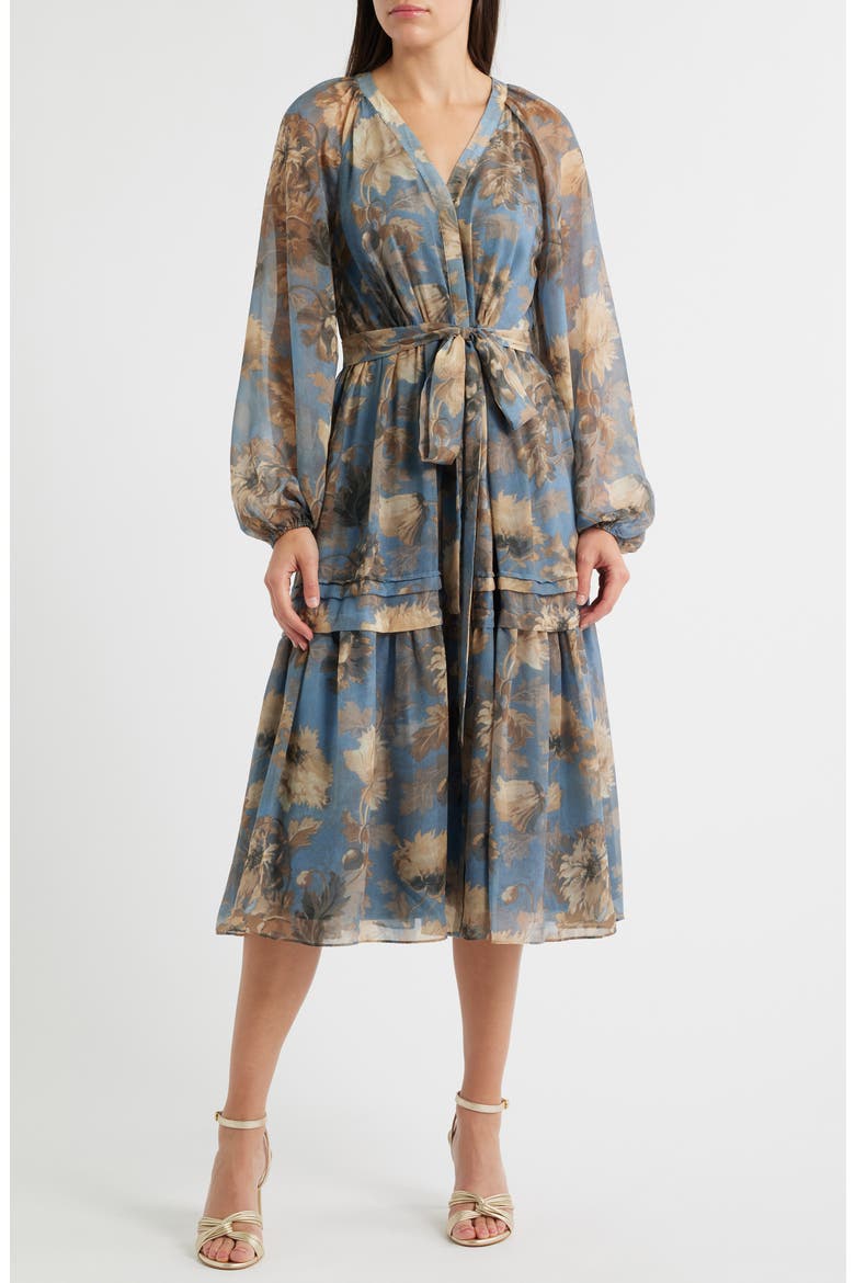 Belle Long Sleeve Midi Dress, Main, color, SKYLINE MULTI