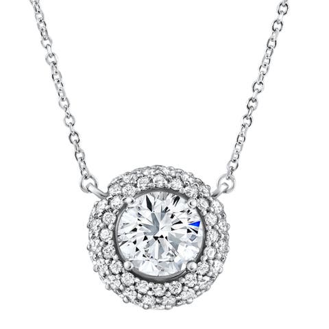 Certified 3 1/2Ct Euro Diamond Pendant 14k Gold 18" Women's Necklace Lab Grown