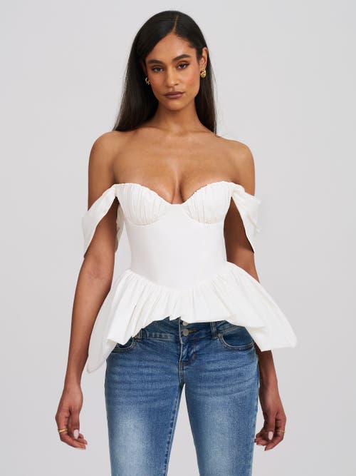 Miss Circle Qistina Off-shoulder Bubble Hem Peplum Cotton Top In Multi