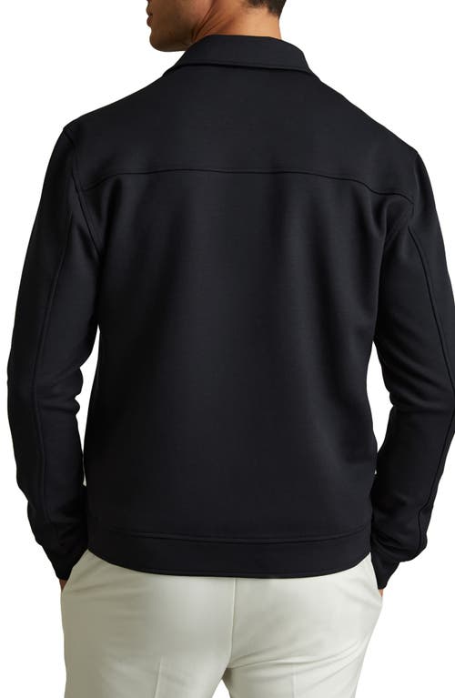 Reiss Navy Blue Medina Interlock Jersey Zip-through Jacket In Black