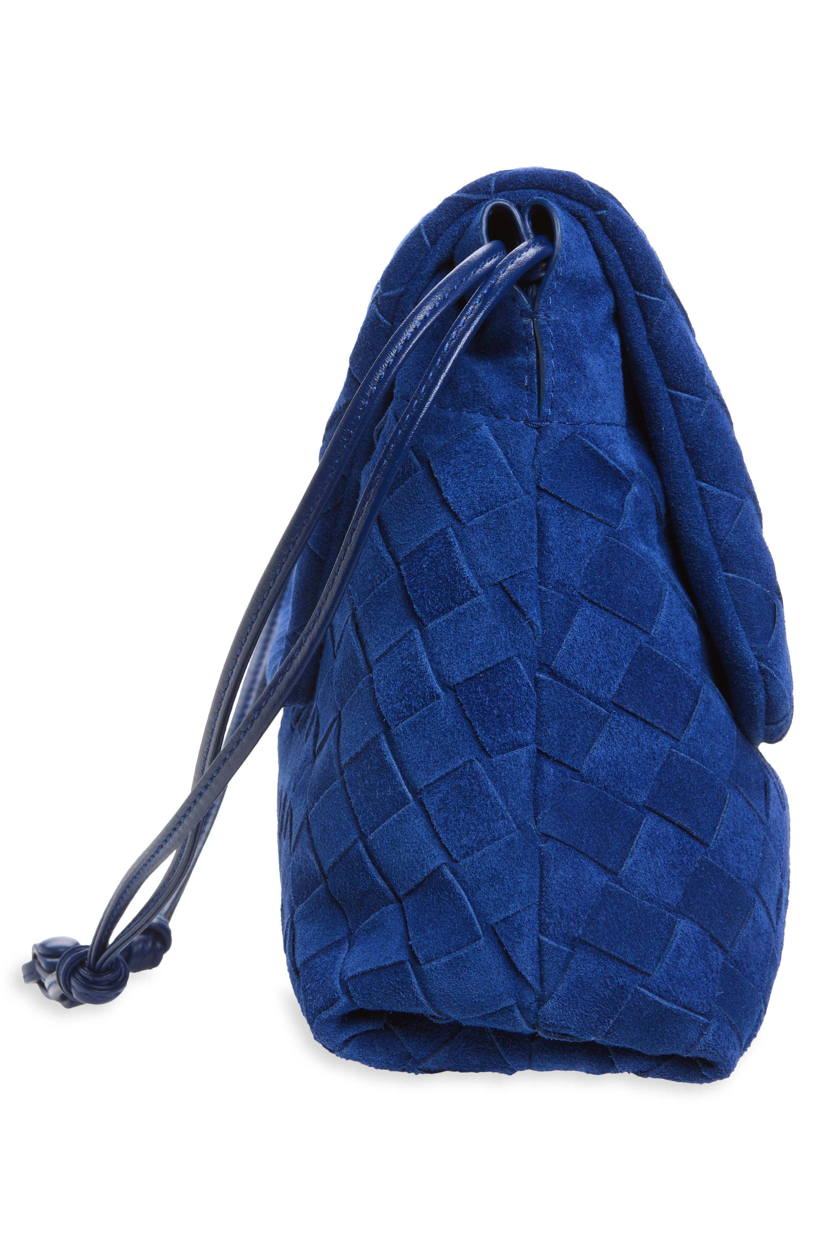 Giorno Intrecciato Suede Shoulder Bag, Alternate, color, 4297 BLUE ROYAL/ GOLD