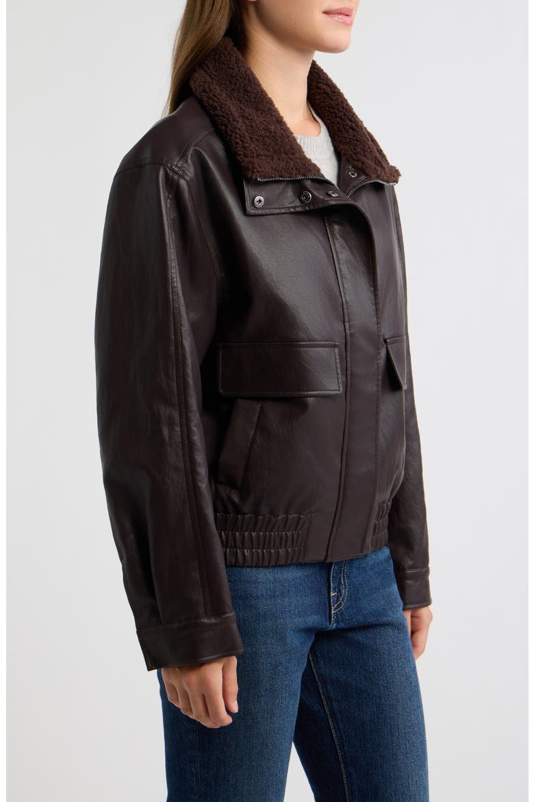 Faux Leather Stand Collar Bomber Jacket, Alternate, color, SPICED PECAN
